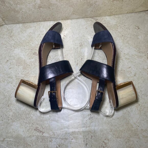 Tory Burch Black Leather Block Heel Sandals With Gold Accent - Picture 8 of 11